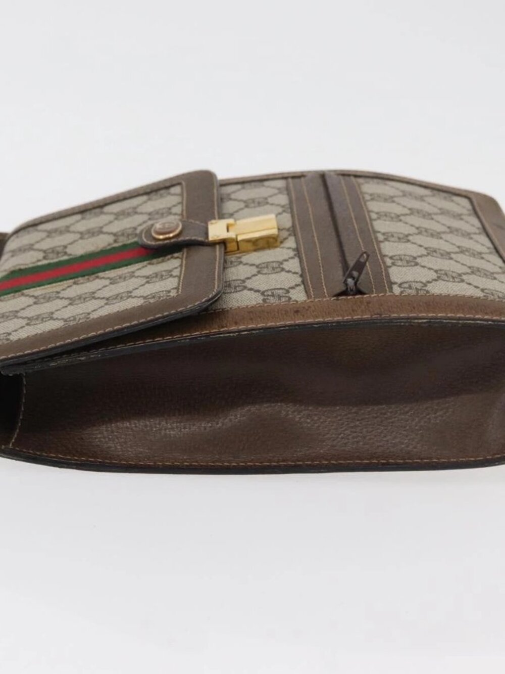 GUCCI GG Supreme Web Sherry Line Shoulder Bag PVC Beige Gold Red Auth ka4225 - Picture 7 of 13